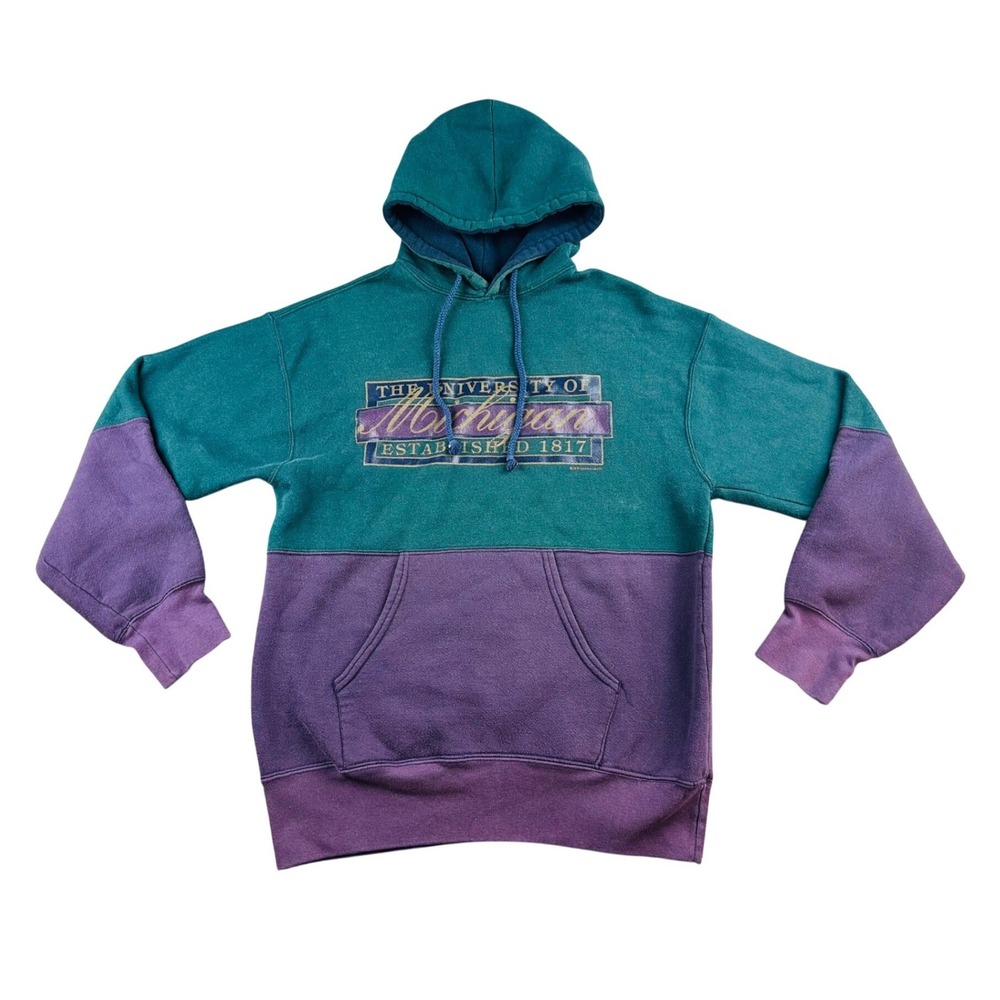 Vintage J&M Sportswear Michigan University Hoodie M Green Purple Colorblock USA